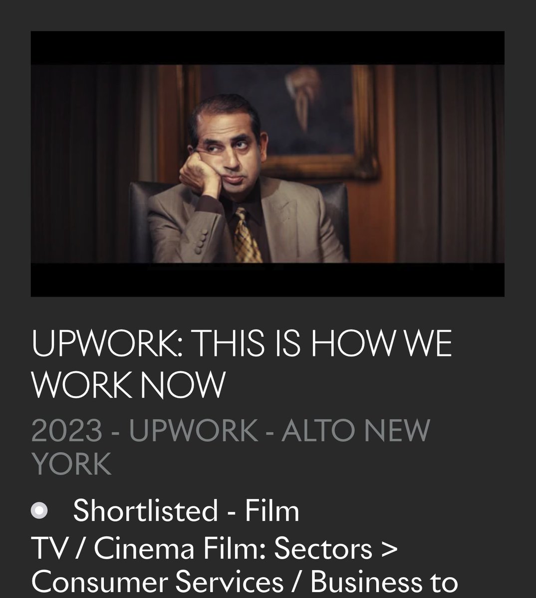margaretlilani's tweet image. Wow! @Upwork&apos;s #ThisIsHowWeWorkNow campaign was shortlisted for three awards at Cannes 🏆🏆🏆. Congratulations team 💚.