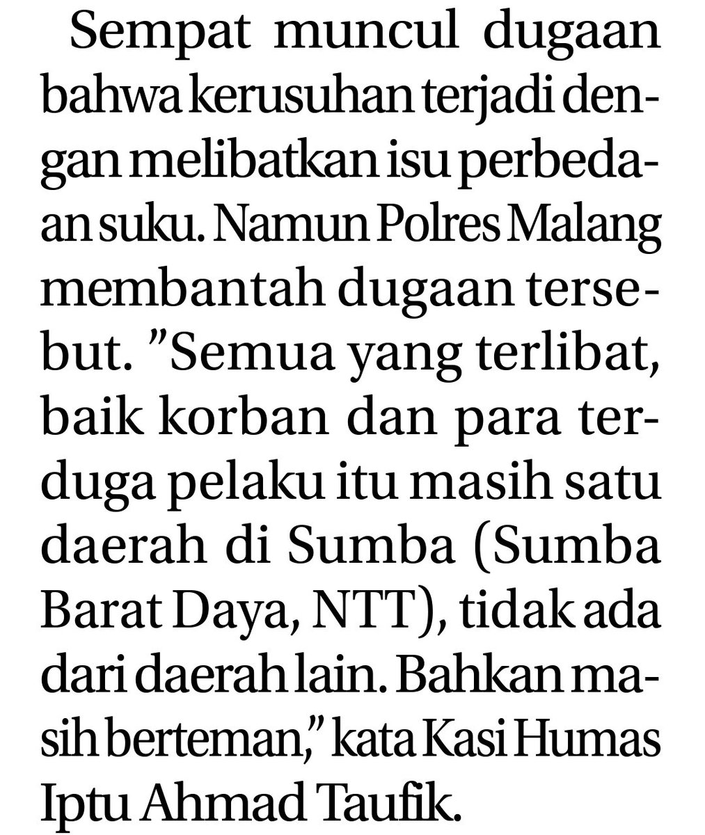update dari <a href="/HumasResMlg/">Humas Polres Malang</a> tentang kejadian awal penusukan mahasiswa di tegalgondo yang berujung sweeping di kos kosan, perusakan kafe dan kendaraan hingga kericuhan di kawasan Tlogomas Malang.

Selengkapnya baca koran radar malang pagi ini.