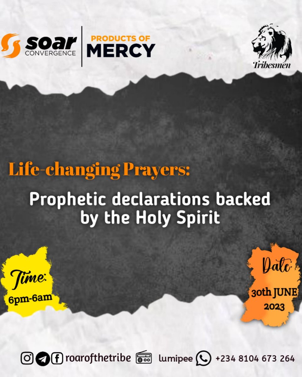 roarofthetribe's tweet image. "Life-transforming".
Surely that would be the experience of every participant of SOAR CONVERGENCE 2023.
So loaded with Spiritual and Physical Blessings,
A portion awaits you, Come claim it.

Friday, June 30
6pm - 6am
CAC,English Assembly, Sango,Ibadan 
#freshfire #jesuseverywhere