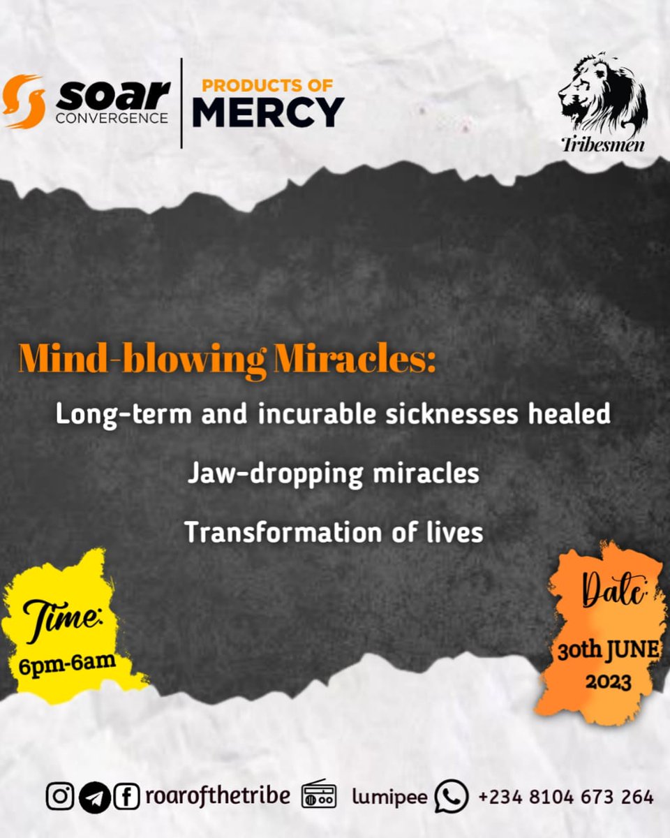 roarofthetribe's tweet image. "Life-transforming".
Surely that would be the experience of every participant of SOAR CONVERGENCE 2023.
So loaded with Spiritual and Physical Blessings,
A portion awaits you, Come claim it.

Friday, June 30
6pm - 6am
CAC,English Assembly, Sango,Ibadan 
#freshfire #jesuseverywhere