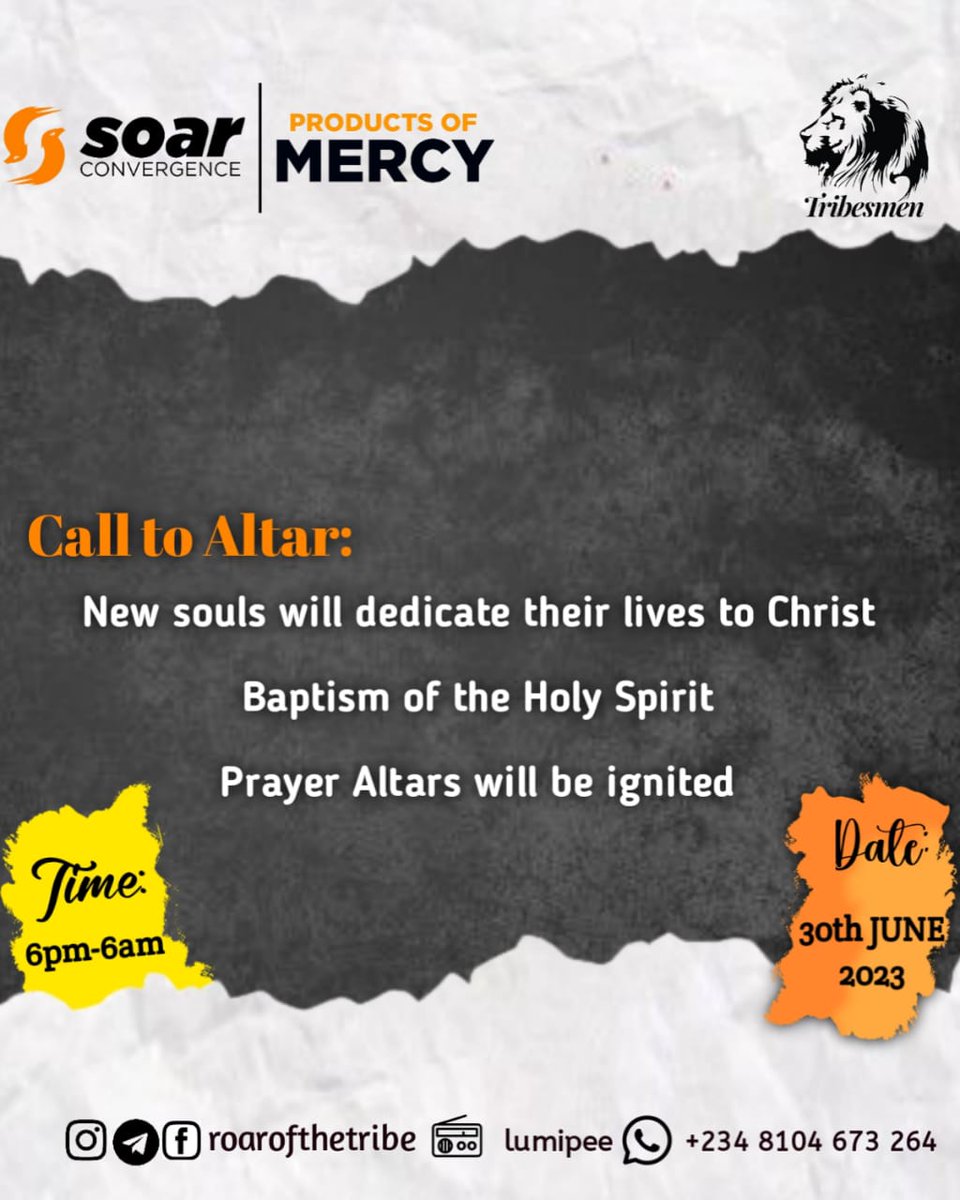 roarofthetribe's tweet image. "Life-transforming".
Surely that would be the experience of every participant of SOAR CONVERGENCE 2023.
So loaded with Spiritual and Physical Blessings,
A portion awaits you, Come claim it.

Friday, June 30
6pm - 6am
CAC,English Assembly, Sango,Ibadan 
#freshfire #jesuseverywhere