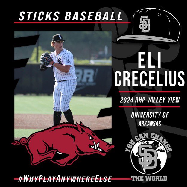 Eli Crecelius (@elicrecelius) on Twitter photo I am blessed to announce my commitment to the University of Arkansas. I would like to thank God, my family, coaches, and friends for pushing me. WOO PIG!!! <a href="/Brewsterc29/">Chase Brewster</a> <a href="/PBR_Arkansas/">Brian Walker</a> <a href="/AR_Sticks/">Sticks Baseball</a> <a href="/PerfectGameUSA/">Perfect Game USA</a> @JBrownPG @ArkansasMax <a href="/BlazerHardball/">Valley View Blazer Baseball</a> <a href="/CoachSnyder10/">Matt Snyder</a> <a href="/DirkKinney24/">Dirk Kinney</a> I am blessed to announce my commitment to the University of Arkansas. I would like to thank God, my family, coaches, and friends for pushing me. WOO PIG!!! <a href="/Brewsterc29/">Chase Brewster</a> <a href="/PBR_Arkansas/">Brian Walker</a> <a href="/AR_Sticks/">Sticks Baseball</a> <a href="/PerfectGameUSA/">Perfect Game USA</a> @JBrownPG @ArkansasMax <a href="/BlazerHardball/">Valley View Blazer Baseball</a> <a href="/CoachSnyder10/">Matt Snyder</a> <a href="/DirkKinney24/">Dirk Kinney</a>