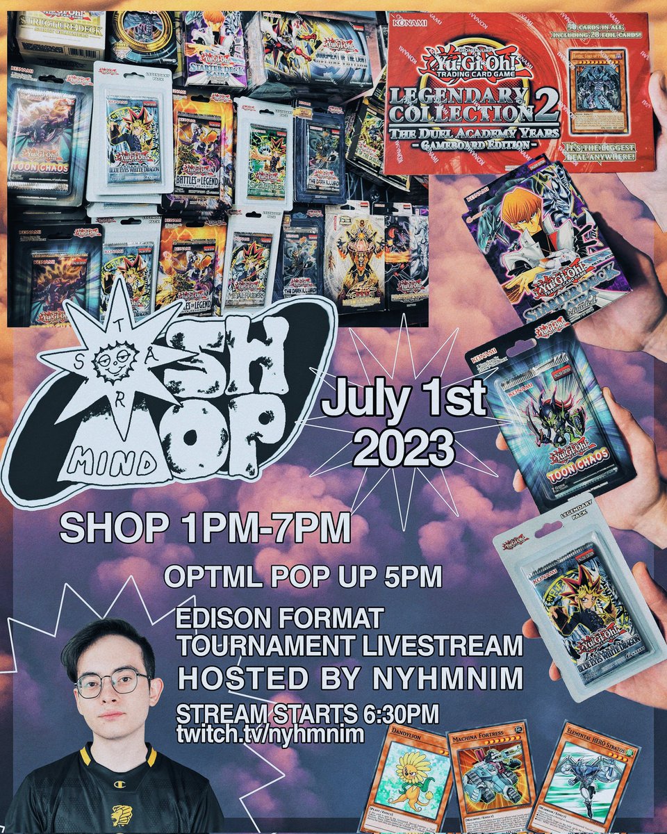 This Saturday we'll be open 1-7pm then at 6:30 catch the Edison Format Tournament Livestream via <a href="/Nyhmnim/">Nyhmnim</a> 's twitch!