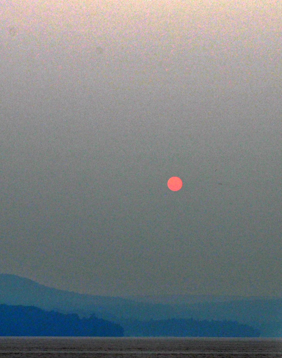Hazy sunset. #quebecwildfires really making their presence known down here. Worst air quality on earth in Montreal and we are surely not far behind in l'estrie