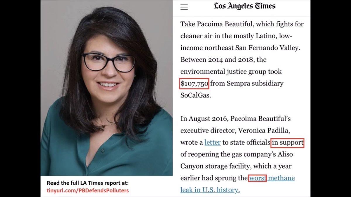 Veronica Padilla-Campos of Pacoima Beautiful is to receive an 'Air Quality' award.

In 2016,  Padilla advocated the  CA govt allow @SoCalGas' operations at Aliso Canyon  continue after the historic 2015 disaster there.

100,000 TONS of pollutants were emitted at Aliso Canyon...