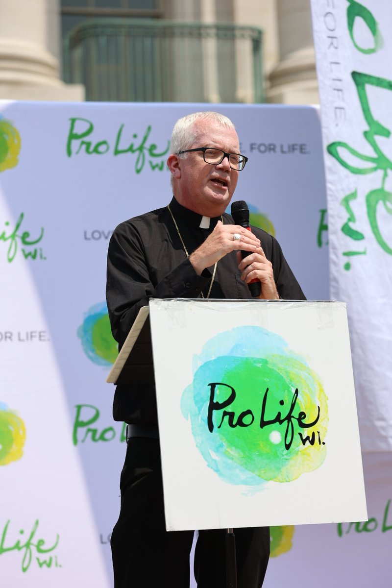 ProLifeWI's tweet photo. “Every single human life is sacred, made in the image and likeness of God, to be respected, to be nurtured, and loved. We are not the arbiters of life or death.” @bishophying at the #MarchForLifeWI https://t.co/Iv4EuBIyfi