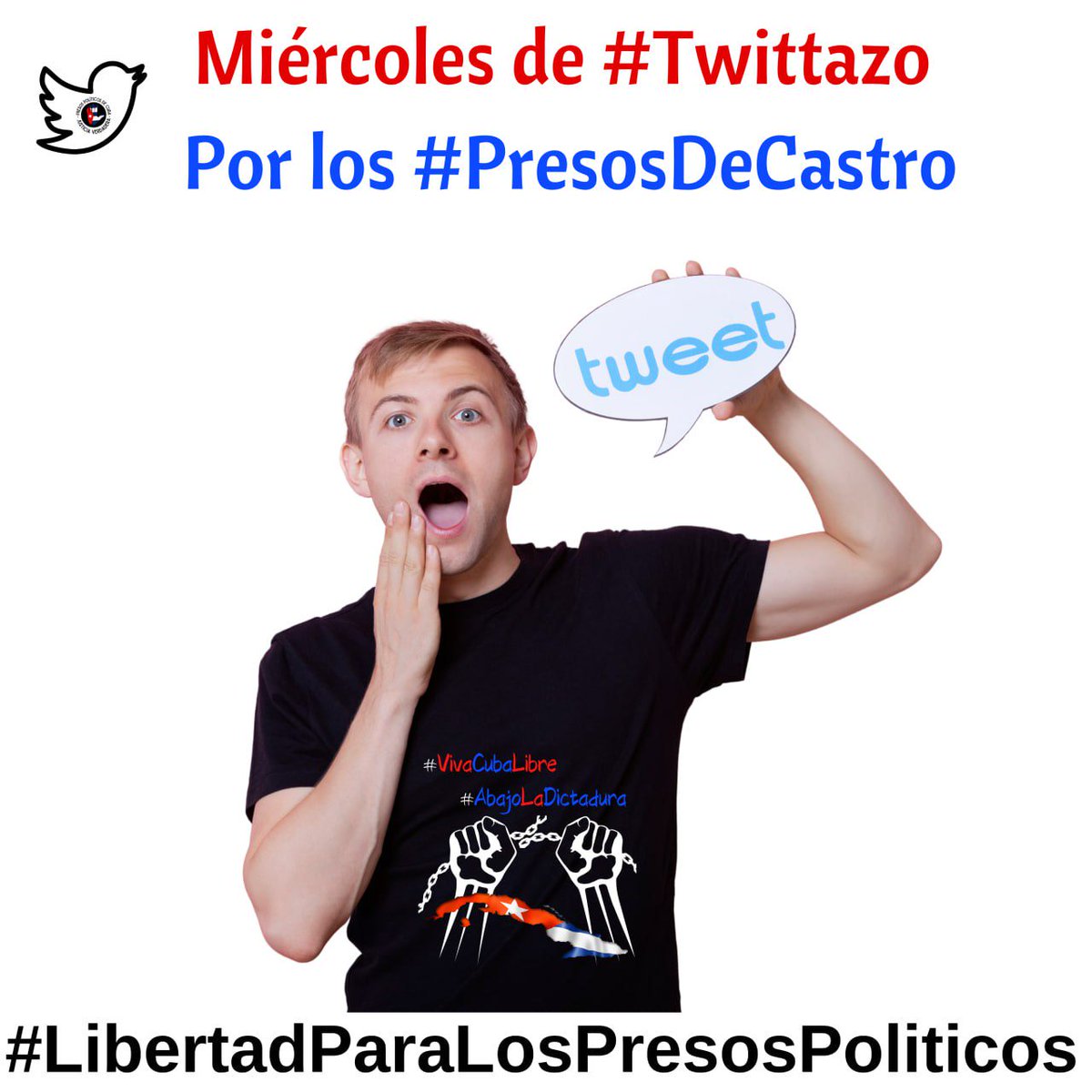 #TwıtterCuba aquí venimos a recordarte qué el Miércoles es el día del #Twittazo por los #PresosDeCastro ¡No faltes!

#HastaQueSeanLibres 
#LibertadParaLosPresosPoliticos