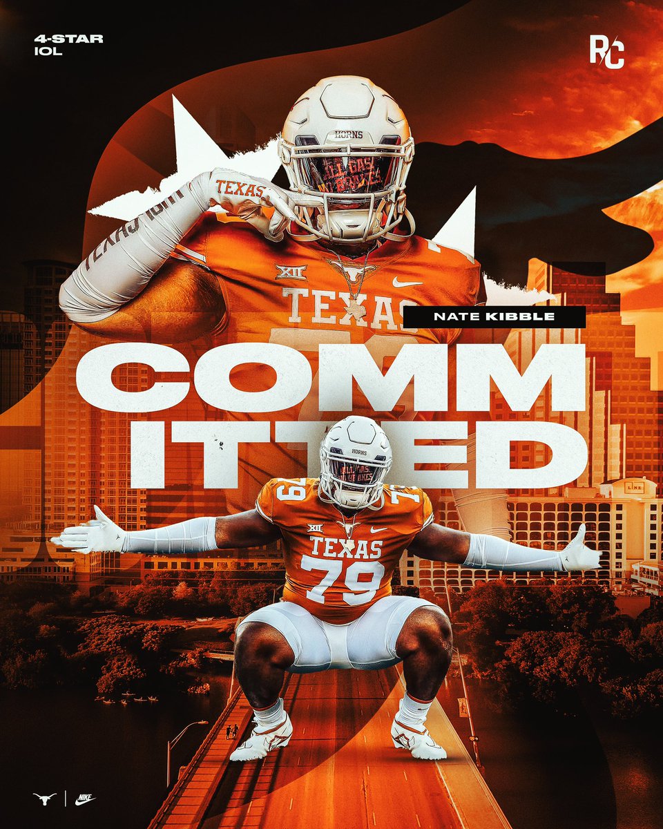 BREAKING: Four-Star IOL Nate Kibble out of Humble, TX has committed to #Texas over #Aggies, #LSU, & others. 

Kibble ranks as the #26 IOL and #430 nationally ranked player via 247 Sports Composite. 

Texas has moved up to #51 in the team rankings.