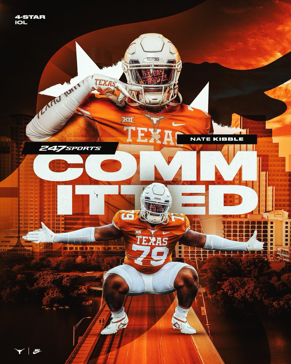 Boom! Texas lands a commitment from Humble (TX) Atascocita three-star offensive lineman Nate Kibble!

Kibble is the seventh member of the #AllGas24 recruiting class #HookEm

🔗(FREE): 247sports.com/college/texas/…