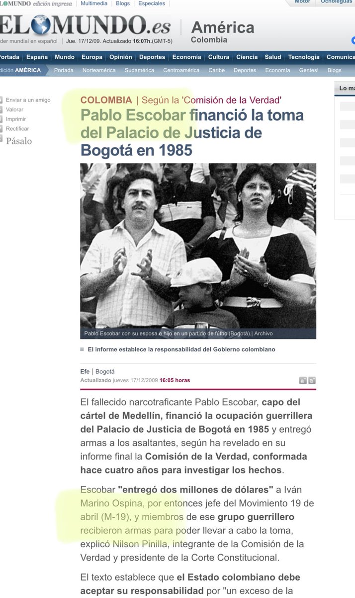 lcvelez's tweet photo. Gustavo Petro dice en Paris que Pablo Escobar fue producto de la oligarquía colombiana, olvidando que fue precisamente ese narcotraficante quién financió la toma del palacio de justicia por parte del M19, organización a la que él perteneció 👇🏻 https://t.co/tJtbVC4nB3