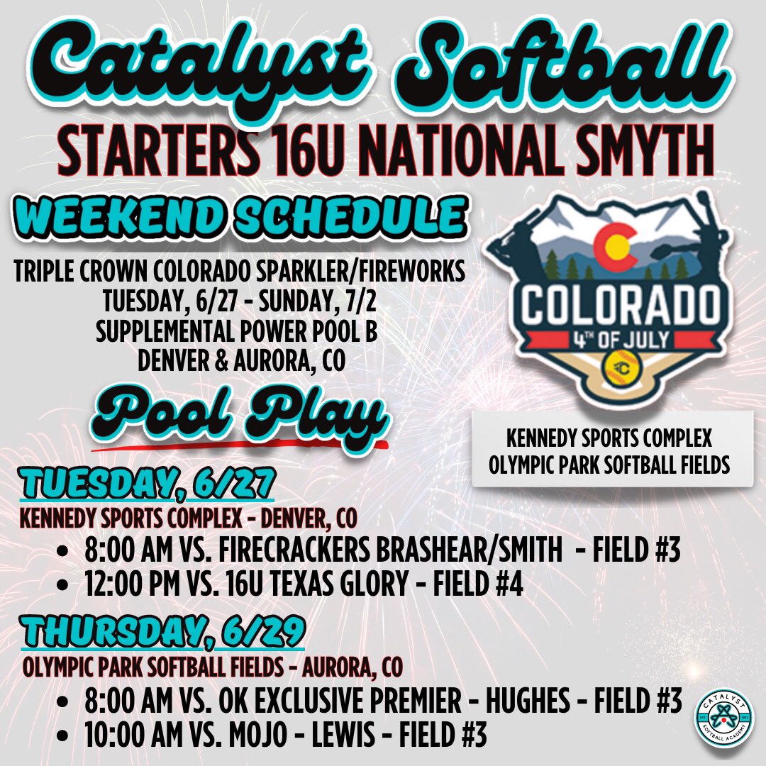 Here’s our schedule for this week in Colorado! <a href="/CatalystSB_/">Catalyst Softball</a>