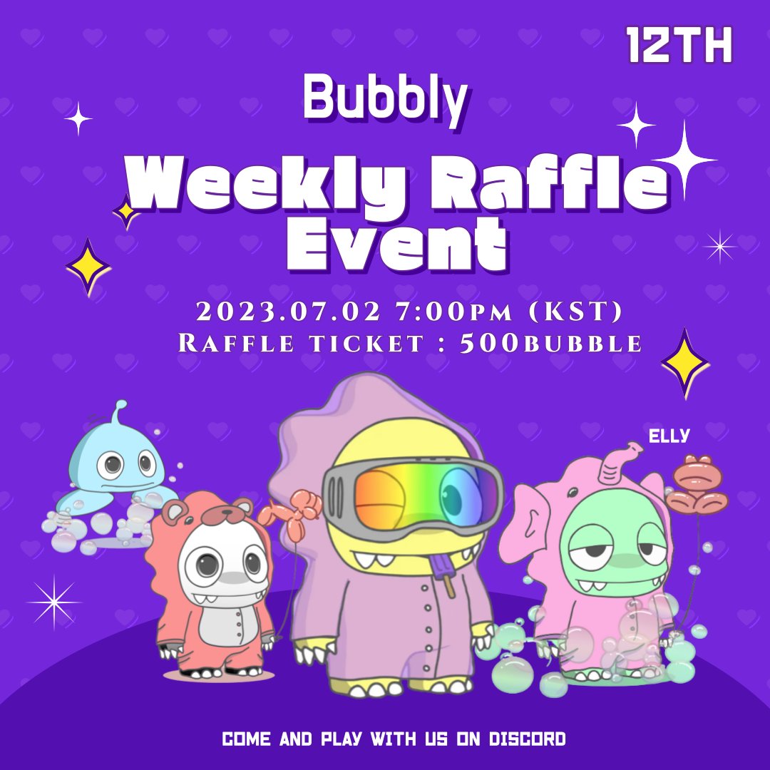 ProjectBubbly's tweet photo. 🏆12th Bubbly Raffle Event🏆

Weekly Raffle 
1~5만원 (7~35usdt)
07/02 19:00 (KST)
Ticket price : 500Bubble

Holder Raffle
1~7만원(7~50usdt)
07/02 20:00(KST)
Ticket price : 100Bubble

❤️ &amp; RT &amp; Tag3 : 1sol giveaway(1spot)

#event https://t.co/ieRW2YUBU7