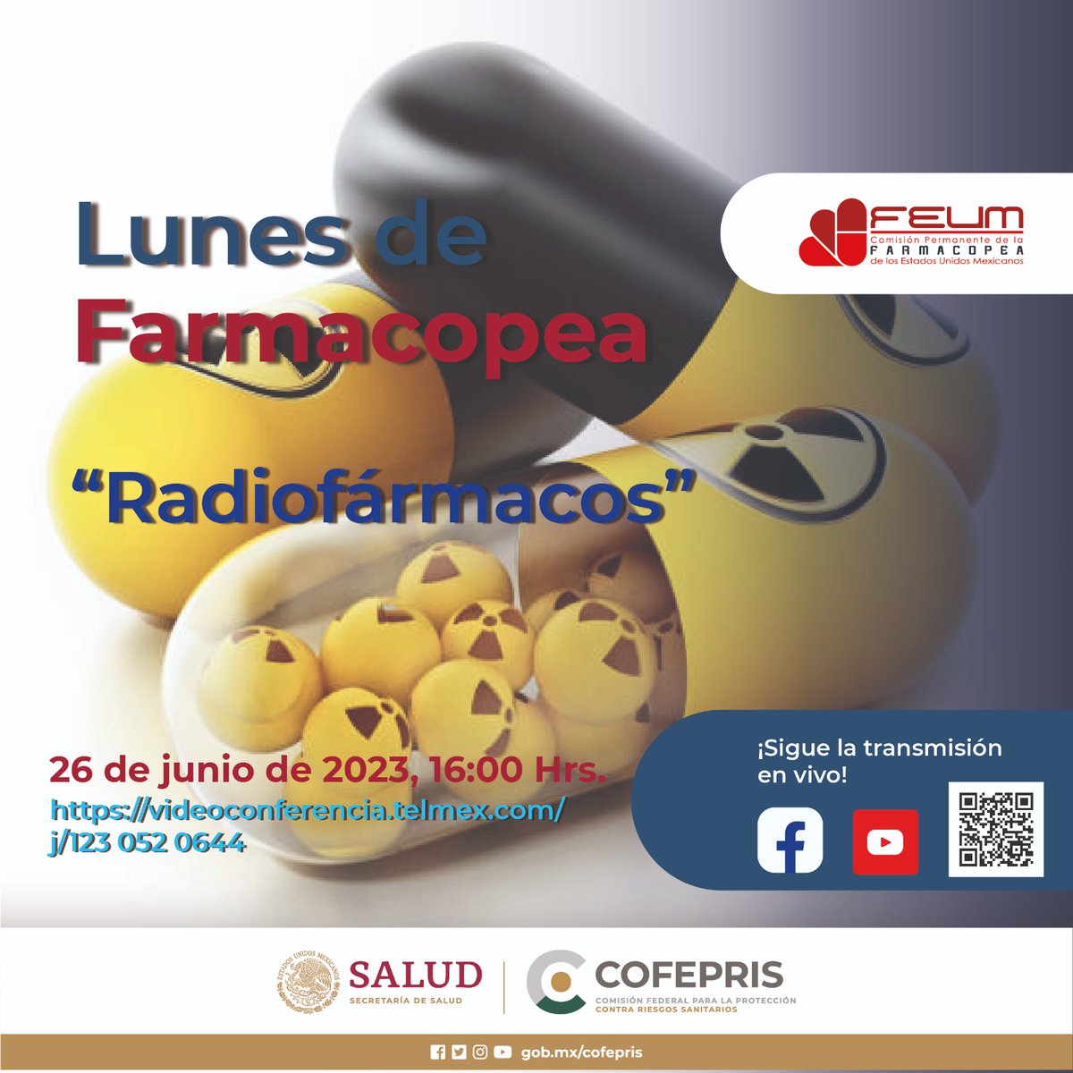 ¡Mañana es #lunesdefarmacopea! 💊
Recuerden que tenemos una cita, a las 16:00 hrs, "Radiofarmacos".
#cofepristeprotege #Salud  #farmacopea
