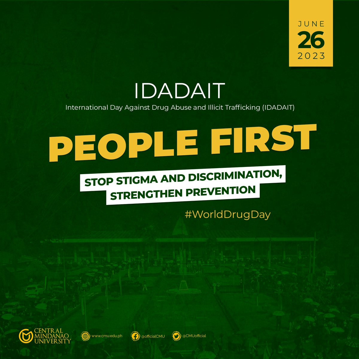CMUofficial's tweet photo. https://t.co/j4OZdFxGww
#CentralMindanaoUniversity #IDADAIT2023 #StopStigmaAndDiscrimination #WorldDrugDay https://t.co/1ljzYHCxou