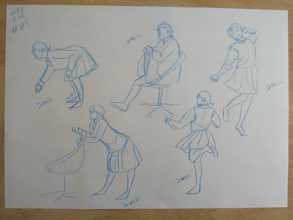 #さとまこクロッキー
#今日のクロッキー

＃85&amp;86
小躍りするポーズがかわいかった。
86最後のはLOAじゃなくてシルエットに注目して描いてみた。 https://t.co/CqMUrkPTcX