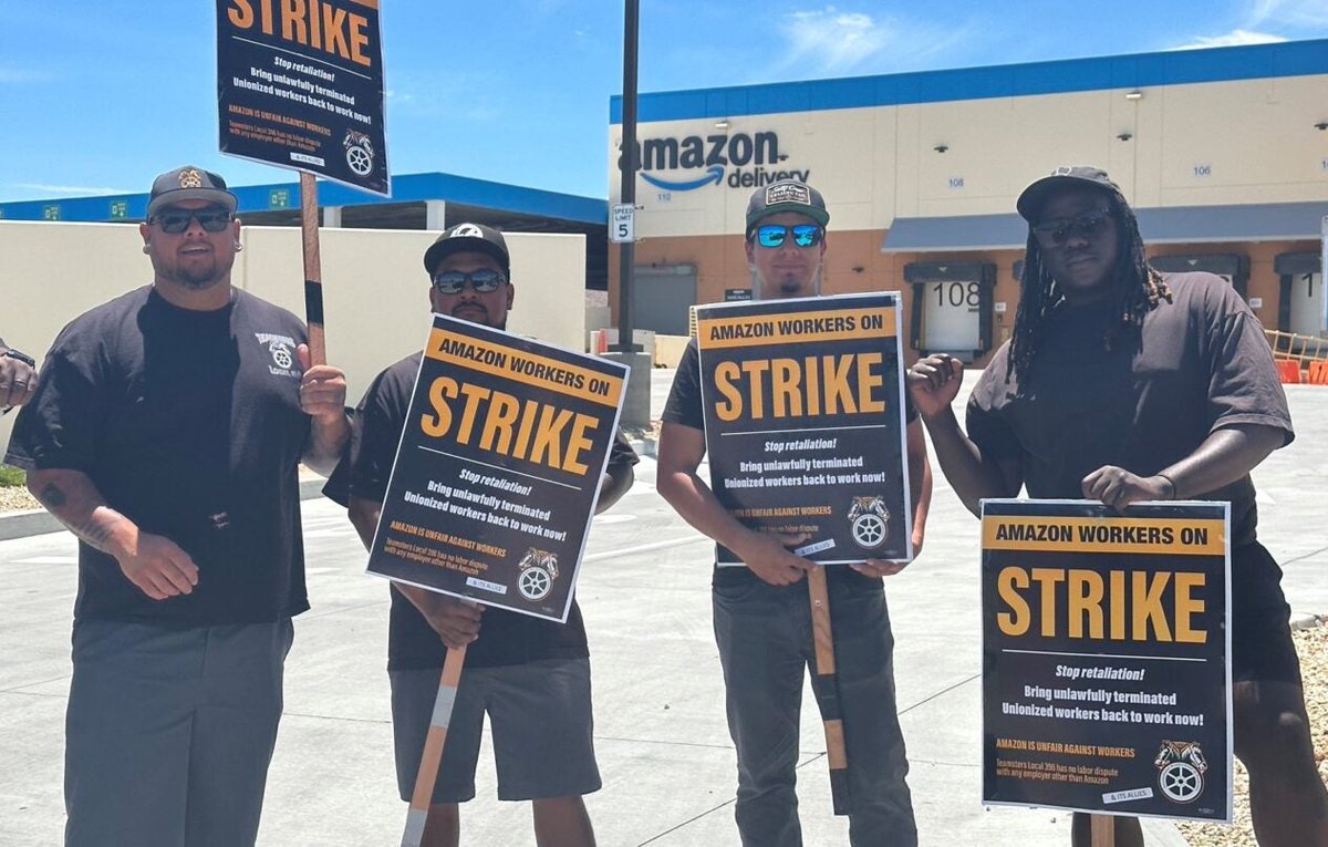 🚨 AMAZON TEAMSTERS EXTEND PICKET LINES IN ULP STRIKE ✊️

Amazon #Teamsters have extended their picket line to a second warehouse in California! Workers demand fair pay, safe jobs, and an end to unfair labor practices!

Read more: teamster.org/2023/06/amazon… #1u