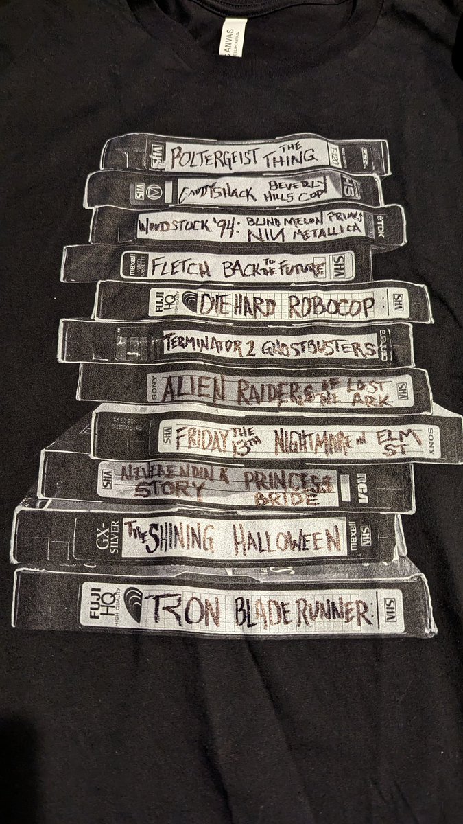 Finally got around to completing my Write Your Own VHS shirt from @rob_sheridan & @glitch_goods. Definitely looks like the stack of tapes next to the TV in my parents house growing up!