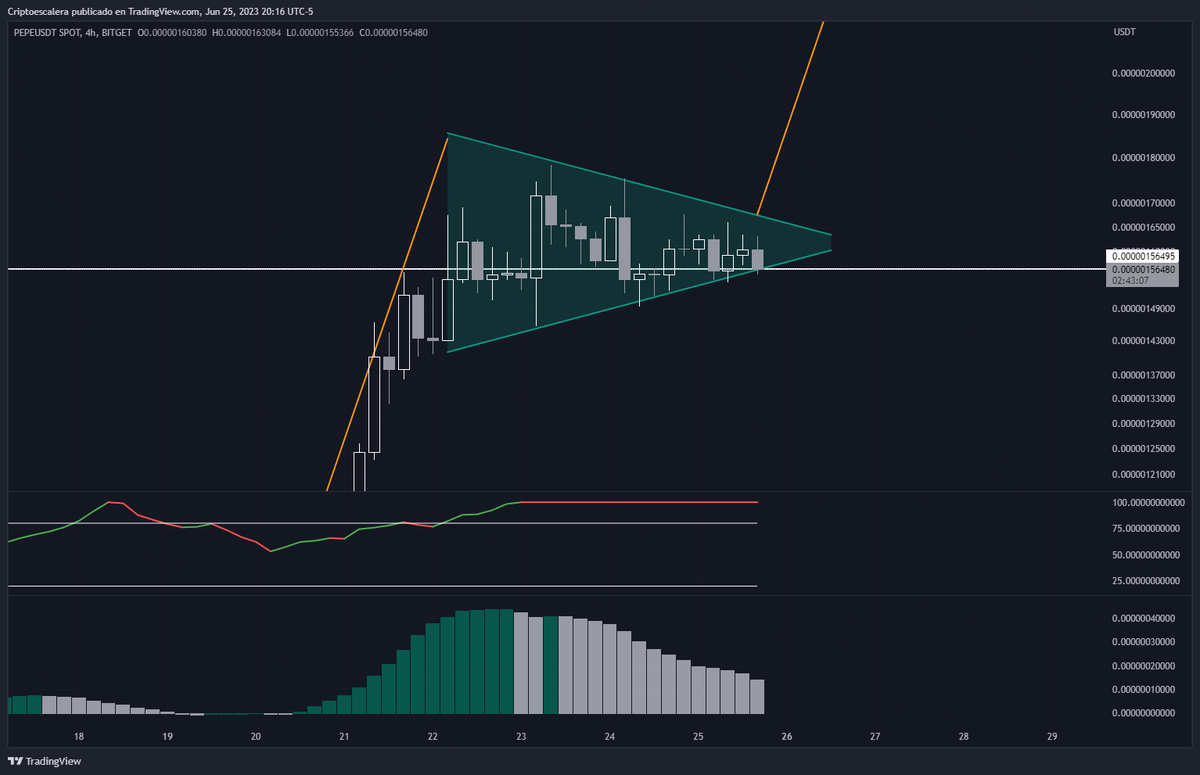 Criptoescalera's tweet photo. $PEPE parece que se decanta por la ruptura aún no hay confirmación... pero si $BTC no da rebote, esto se caerá fácilmente https://t.co/iMrMt6TpxB