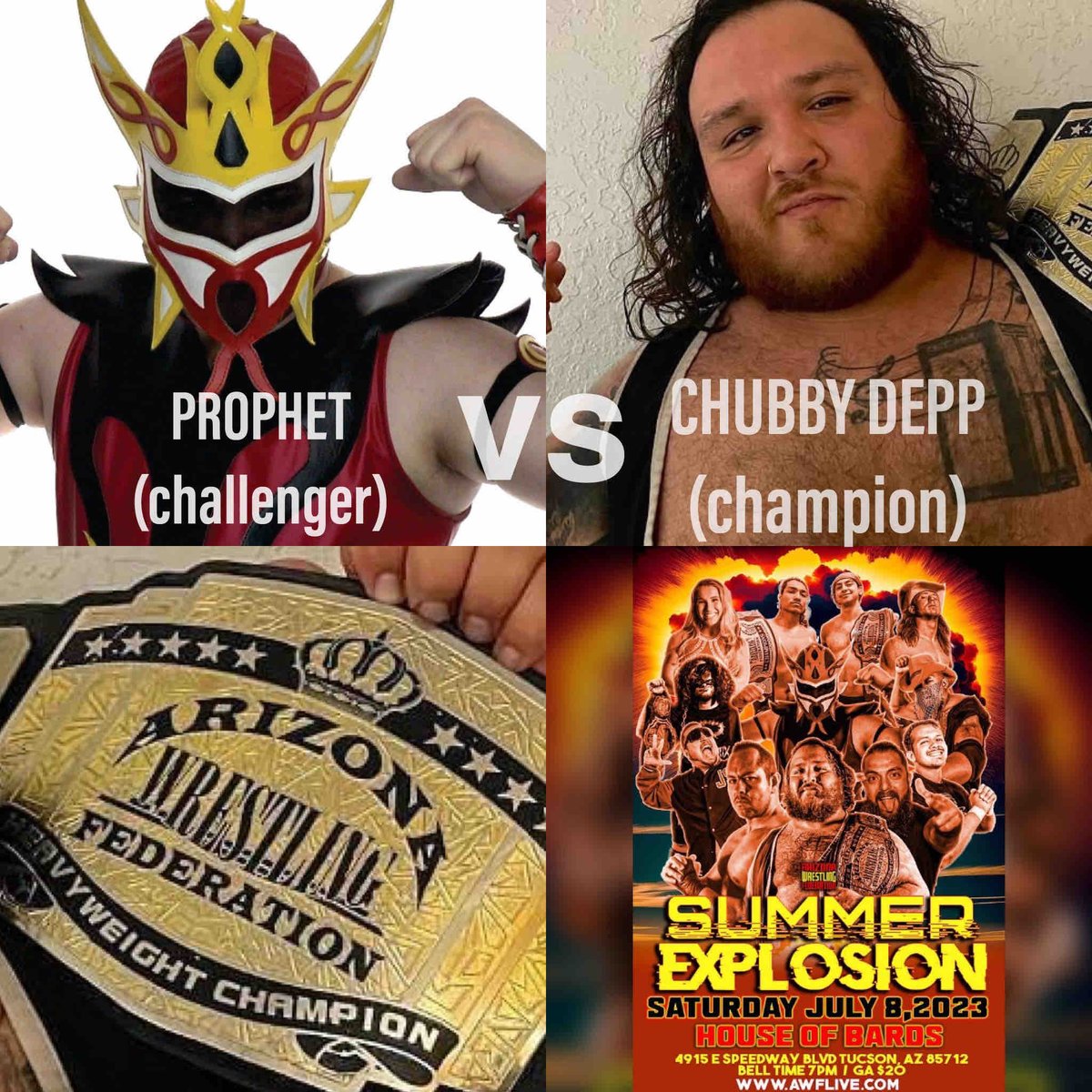 prowrestlingaz's tweet photo. SAT 7/8 - Tucson… you’re up next!!! Title announcement! #summerexplosion TICKETS: https://t.co/bGlKpkLWNf

#prowrestling #tucson #luchalibre https://t.co/UQWVSATxIK
