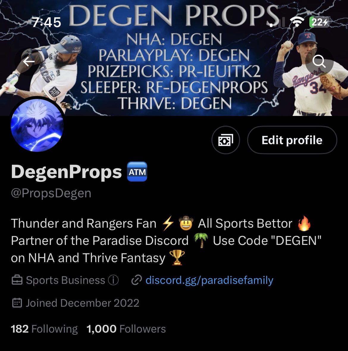 THANK YOU FOR 1K FAM 🥳

Thank y'all for all the support and love on twitter and in the cord ❤️ Gonna continue grinding to make the #GamblingTwitter community even better 💰

#bettingexpert #bettingpicks #bettingsports #MLB #NBA #WNBA #PrizePicks #DraftKings #Trending #Bitcoin