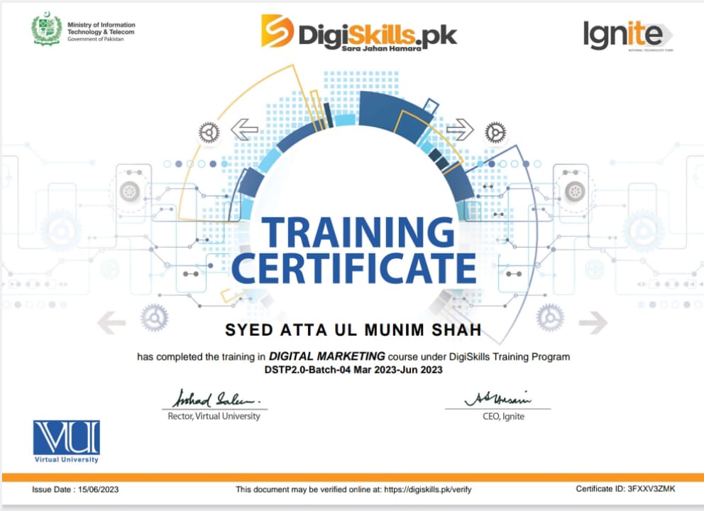 I am happy to share that completed certification in digital marketing from digiskills. 
#digiskills #DigitalMarketing #socialmediamarketing #letsconnect #fiverr