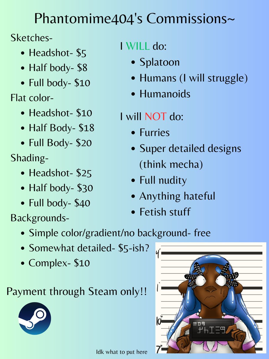 I'm doing commissions!!! 
DM if you're interested
(Examples in replies)
#commission #commissionsopen #CommissionSheet #Splatoon #SplatoonArt #ArtistsOnTwitter