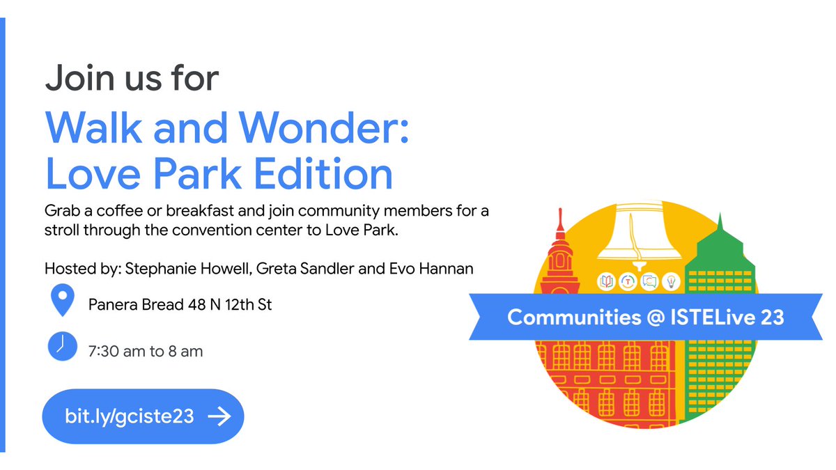 ☀️ Are you ready to Rise and Shine? Join us tomorrow for a delightful morning at our Walk and Wonder: Love Park Edition!☕️❤️ @mrshowell24 @EvoHannan @CatLamin #GoogleEDU #ISTELive
