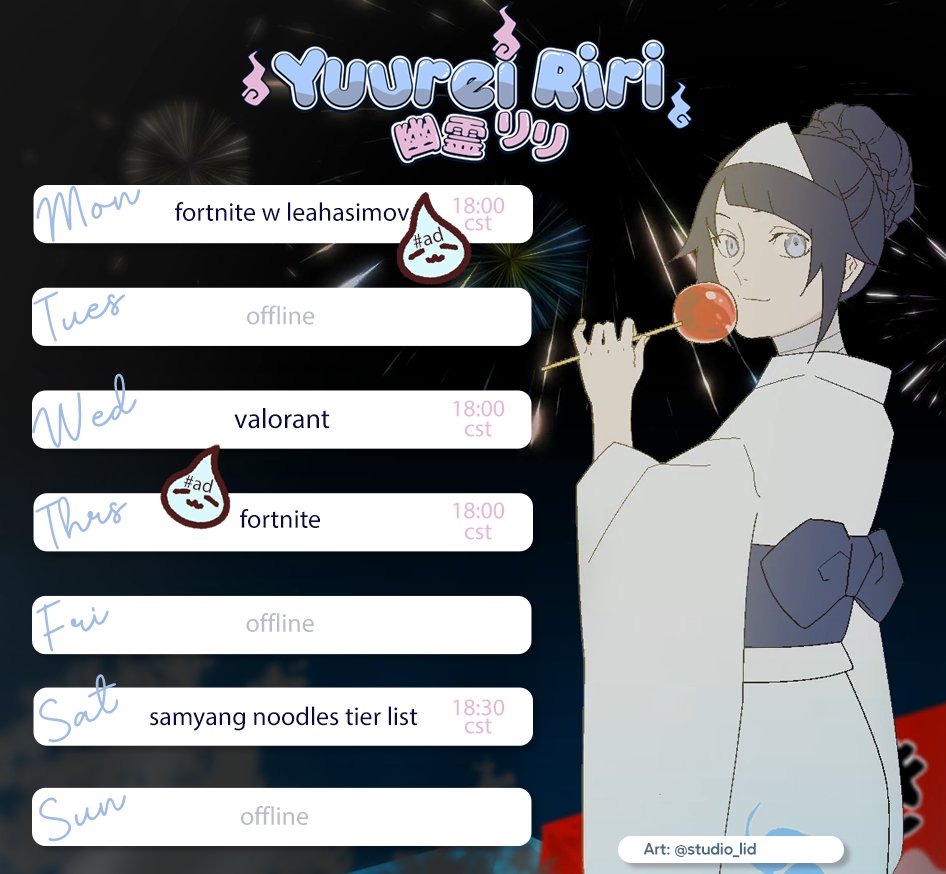 YuureiRiri's tweet photo. 【WEEKLY SCHEDULE & HASHTAGS】
JUNE 26 - JULY 02
🪦 General: #YuureiRiri
💙Art: #GalleRiri
🪦 Live: #RiriONAir
💙NSFW: #OnRiriFans
🪦Use "RIRI" for 20% off @ rogueenergy. com/?ref=Riri
BABY'S FIRST SPONSORED STREAM! & return of the beloved #LeRi? #Riah? we need a ship name https://t.co/2bxw8a0Xma