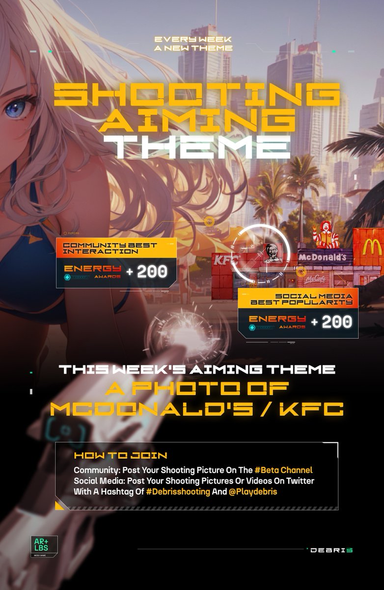 playdebris's tweet photo. 📲Aim at something?!

🎁Most liked pic will be selected every week with a 200 energy reward. 

✅This week's theme:  MacDonald's/KFCs

🗣️HOW TO JOIN?
Post shooting pic or video on twitter with a #debrisshooting and @playdebris, dm link! https://t.co/7w5JtEc9G7