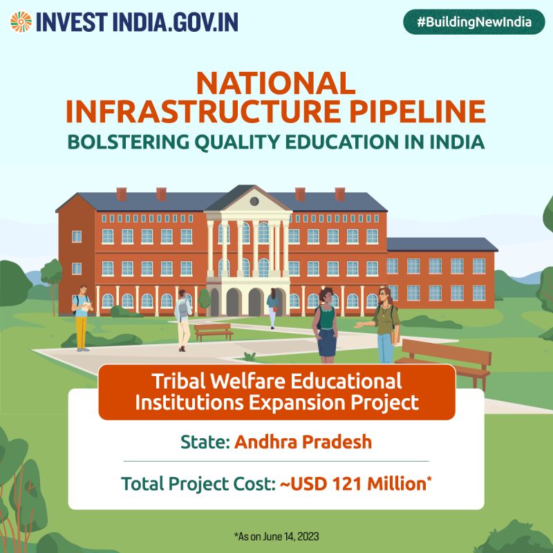 #BuildingNewIndia

The Tribal Welfare Educational Institutions Expansion Project aims to provide educational development and welfare of tribal children in Andhra Pradesh.

Know more: bit.ly/page_NIP

#InvestInIndia #NIP #InvestInAndhraPradesh @CGI_Atlanta @cgihou @CGISFO