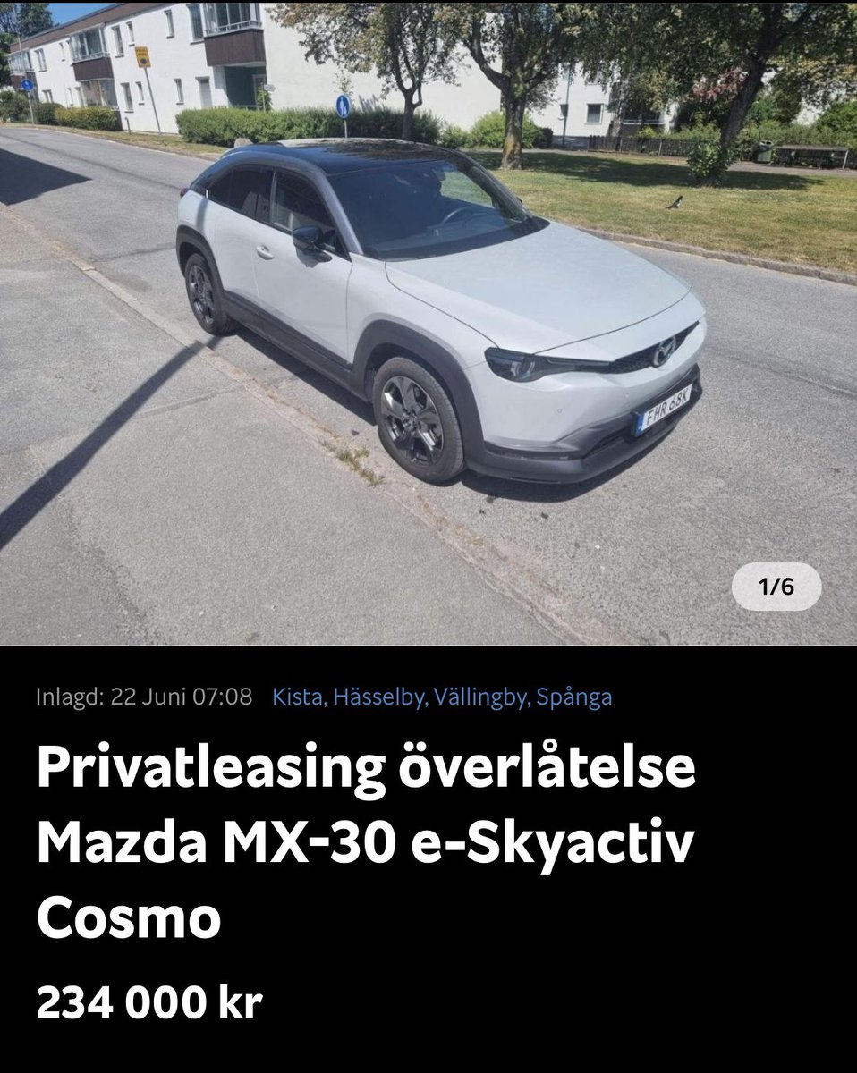 NailaJ's tweet photo. Looking for a high quality electric vehicle at a low cost? 🚙 Take over our lease! 😊

Everything is included in the monthly price - even insurance! All you have to do is keep it charged. ⚡️

🔗 https://t.co/51EI5QOTk2 

#stockholm #elbil #säljes #säljer #bilsäljes #Mazda #MX30 https://t.co/WEKt8k8y8w