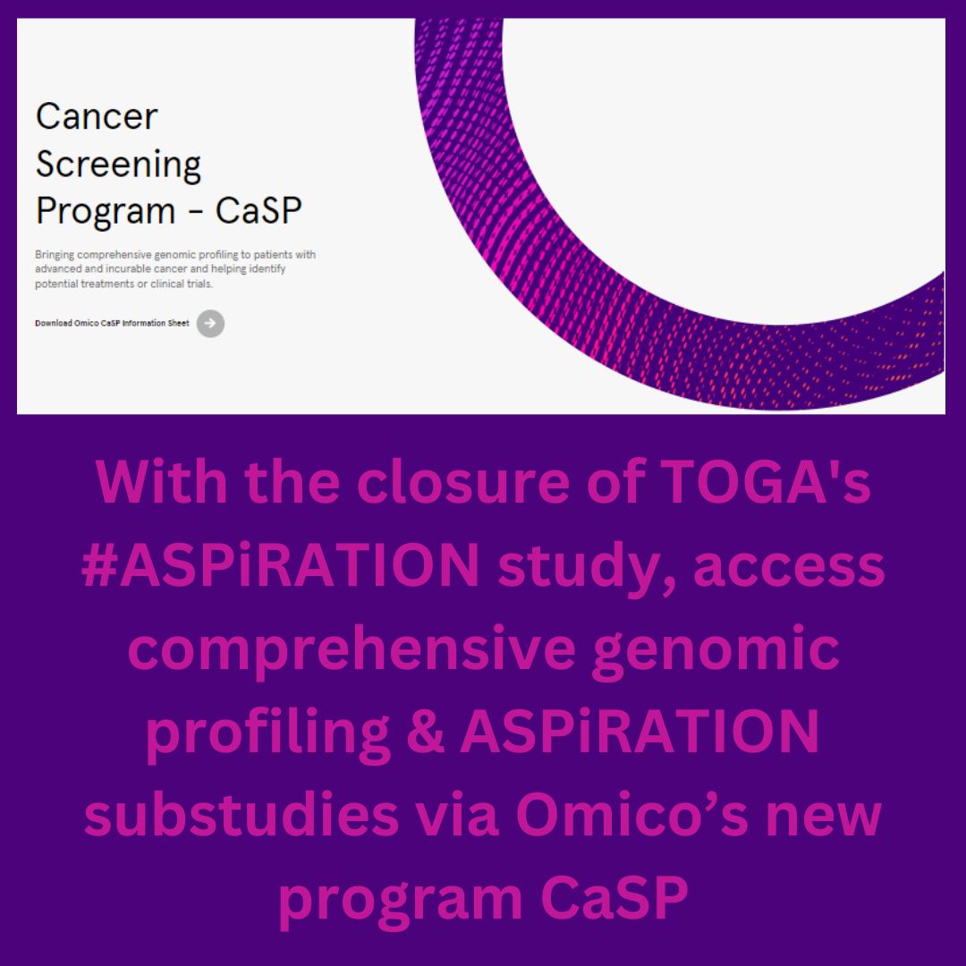 TOGAANZ's tweet photo. Need an option for CGP now #ASPiRATIONstudy is closed to recruitment?
@OmicoAustralia CaSP can provide through remote referral
Expected turnaround time is 8-10 weeks
Referral form https://t.co/5bwuiS966I
More info https://t.co/4uWW8qpnpC
#LCSM https://t.co/rjRedKZKYK