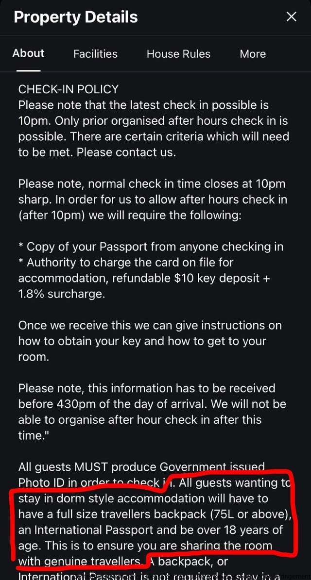 ACHENG08528609's tweet photo. Hostel in Brisbane only allows guests to book dorm beds if their backpack is at least 75L in size. This policy is designed to ensure guests are genuine travelers and are not just trying to save on accommodation costs. https://t.co/Jx15N72pt0