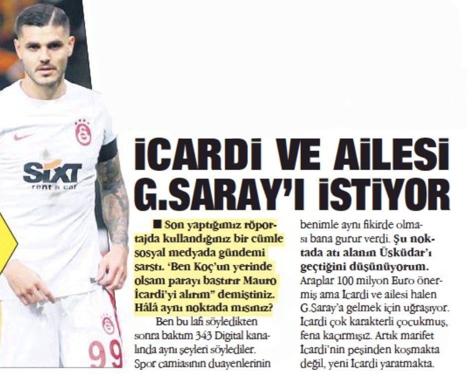 Selim Soydan :'Şu noktada atı alanın Üsküdar’ı geçtiğini düşünüyorum. Araplar 100M Euro önermiş ama İcardi ve ailesi halen G.Saray’a gelmek için uğraşıyor. İcardi çok karakterli çocukmuş, fena kaçırmışız. Artık marifet İcardi’nin peşinden koşmakta değil, yeni İcardi yaratmakta.'