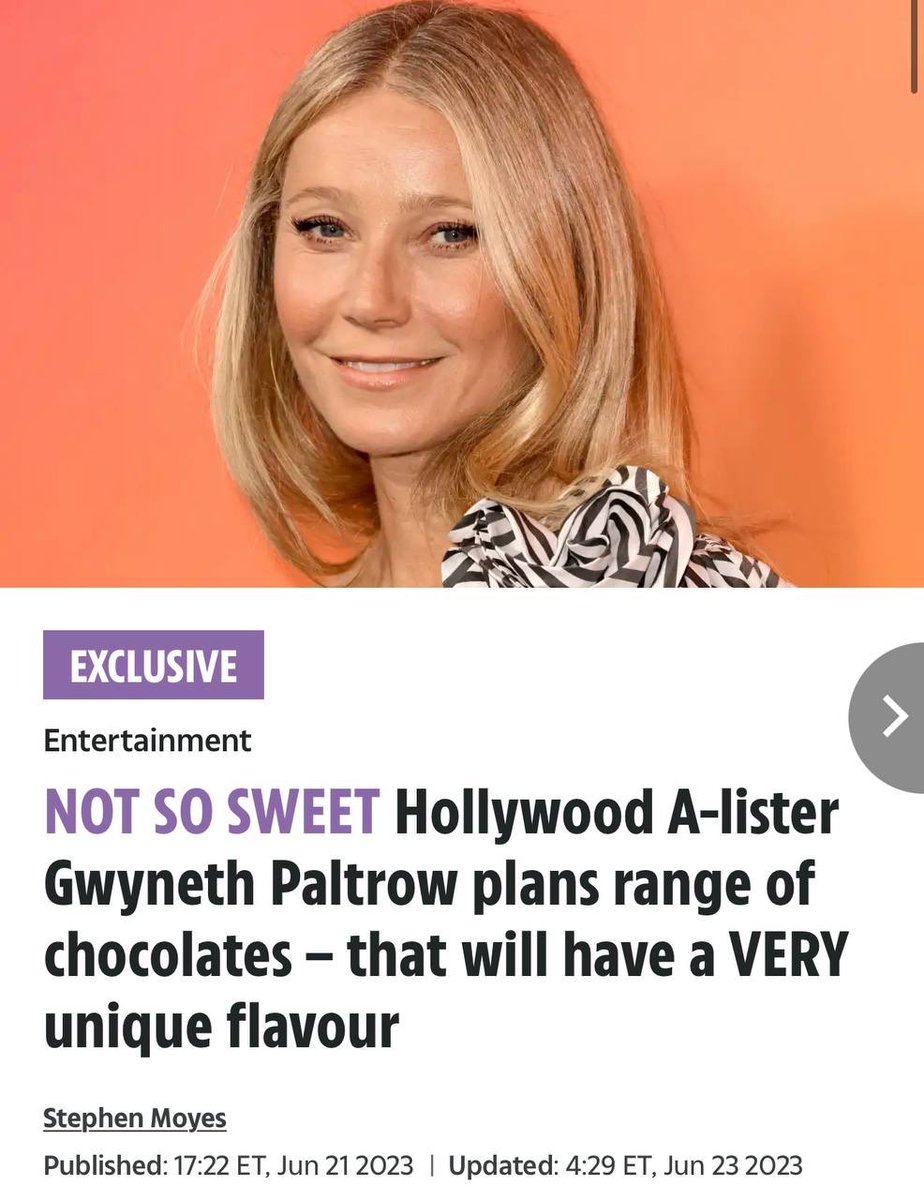 Nancy023922191's tweet image. American actress Gwyneth Paltrow plans to launch chocolate flavored with... her vagina.

It will have to be penis flavoured because she’s a dude.