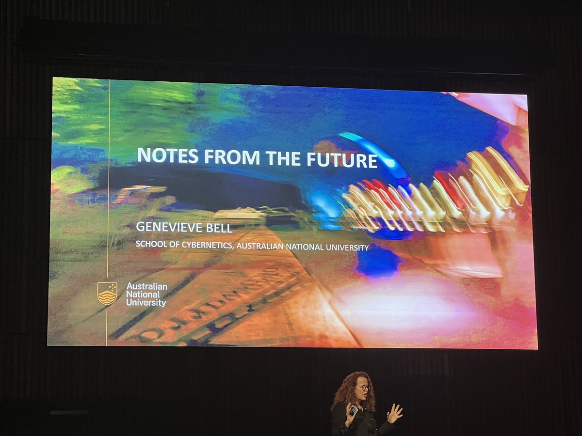TooheyL's tweet photo. Great concluding session by Prof Genevieve Bell aka @feraldata highlighting changing notions of time, place, power, stories and humanness - and the importance of thinking about how to make systems work (and a great anecdote about Japanese phone tech circa 2003) #stssummit https://t.co/8nzCzQjH3l