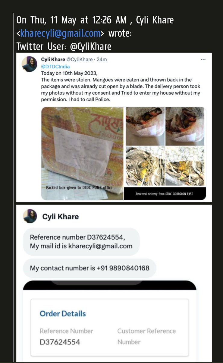 CyliKhare's tweet photo. This is absolutely shameful @DTDCIndia @DTDCMumbai .
After sharing every detail on mail, on Twitter msg, on what's app, i am receiving a mail, again asking for details. YOU HAVE NO VALUE FOR YOUR CUSTOMERS AND ACTUALLY YOU THINK WE ARE FOOLS. Your rep. doesn't pick up calls https://t.co/sLMtEWHXWl