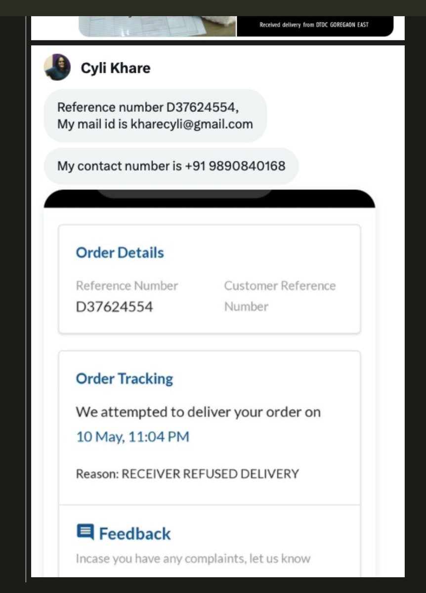 CyliKhare's tweet photo. This is absolutely shameful @DTDCIndia @DTDCMumbai .
After sharing every detail on mail, on Twitter msg, on what's app, i am receiving a mail, again asking for details. YOU HAVE NO VALUE FOR YOUR CUSTOMERS AND ACTUALLY YOU THINK WE ARE FOOLS. Your rep. doesn't pick up calls https://t.co/sLMtEWHXWl