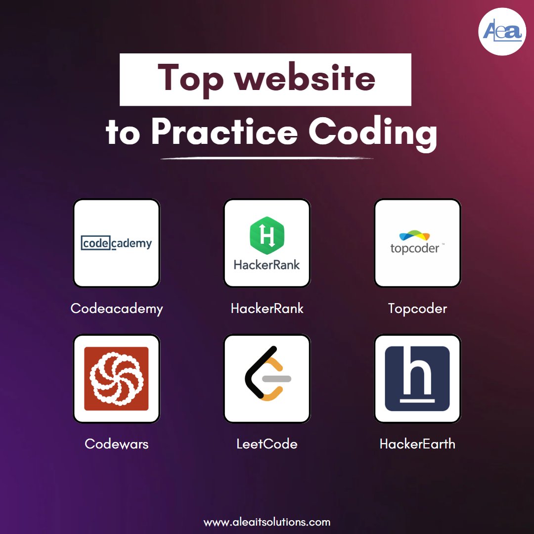 AleaIT's tweet image. &quot;Sharpen your coding skills with the top websites for practice! 💻✨ Unlock a world of coding challenges, interactive tutorials, and real-world projects on these platforms.
,
,
,
,
,
#CodePractice #CodingChallenges #SkillsDevelopment #devops #practicecoding #aleitsolutions