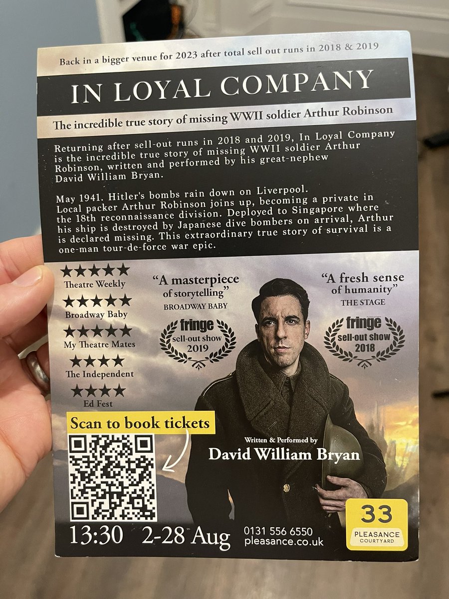 About 500 of 9000 tickets sold for @edfringe so far. Got yours yet? 😊

pleasance.co.uk/event/loyal-co…

1.30pm daily Aug 2nd - 28th Pleasance Courtyard, Edinburgh

See you there 🫡

#edfringe #fillyerboots #edfringe23 #edinburghfringe #edfringe2023