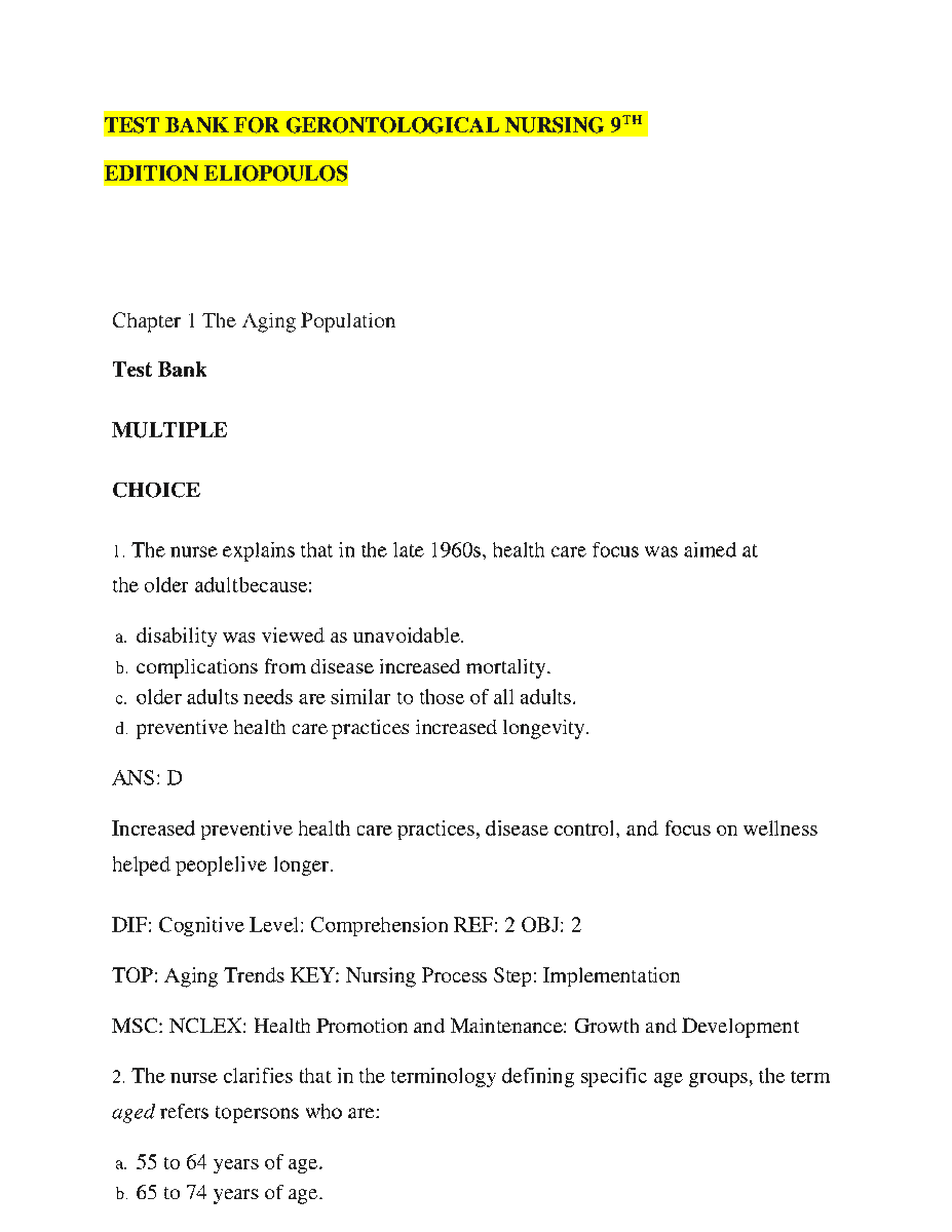 TEST BANK FOR GERONTOLOGICAL NURSING 9TH EDITION ELIOPOULOS
#testbanks #gerontologicalnursing #9thEdition #hackedexams
hackedexams.com/item/6257/test…