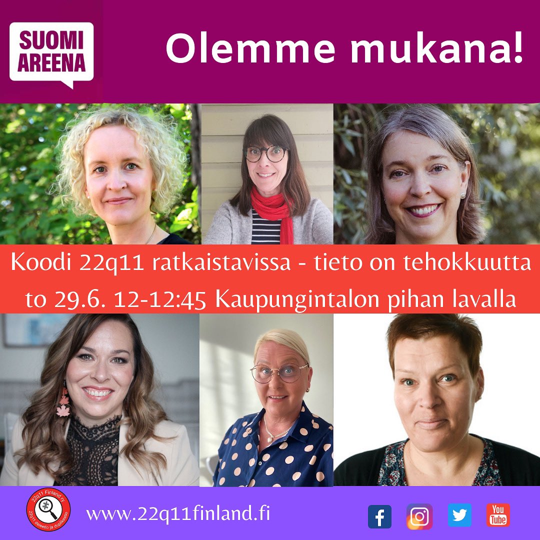 22q11F's tweet photo. #Hyvinvointi ja #talous 
Hyvinvoivat ihmiset ovat tuottavampia - näin myös harvinaissairaat. Hyvinvointi perustuu tietoon. Harvinaisista on tietoa! Koodi 22q11 ratkaistavissa - tieto on tehokkuutta. @suomiareena ssa to 29.6. 12 alkaen kaupungintalon pihalavalla. @tervtoimittajat https://t.co/AwrRkst72g
