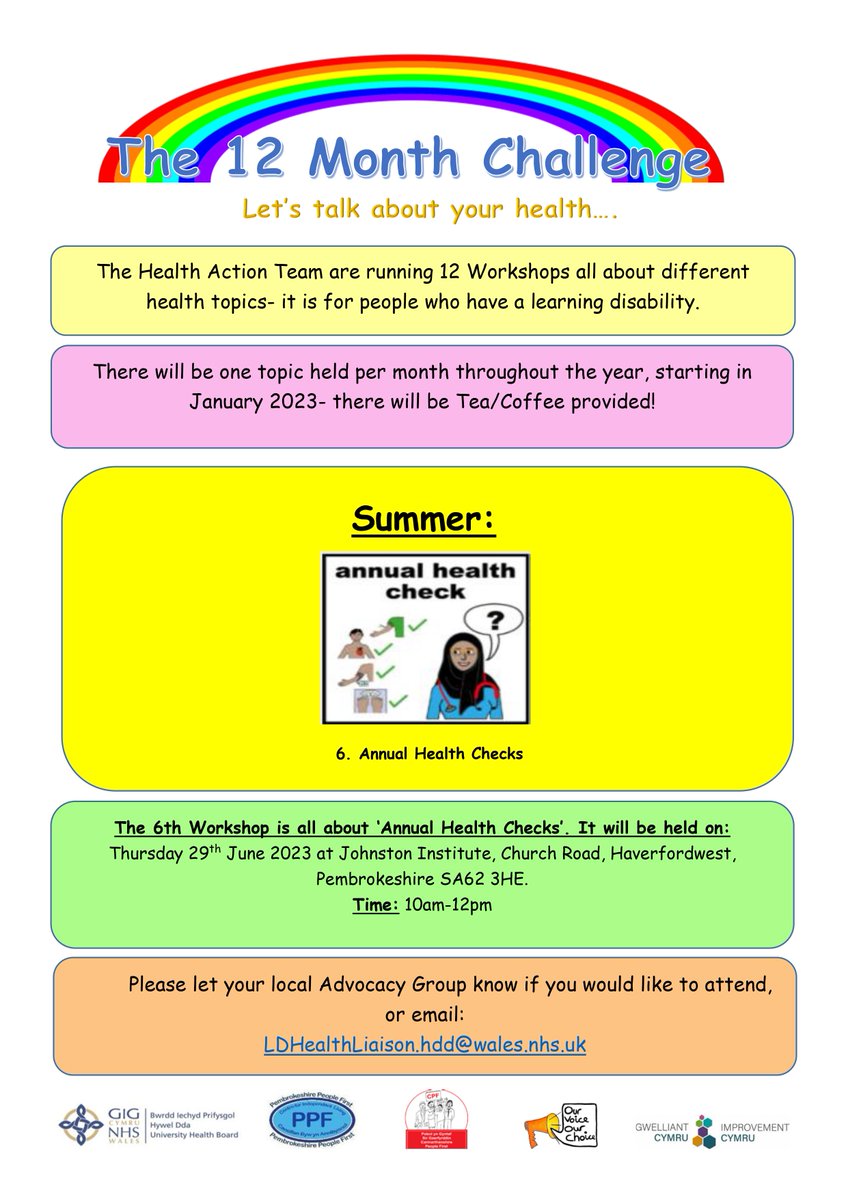 pembspeople1st's tweet photo. 🔊 Wellbeing Group!

Annual Health checks are for people with a Learning Disability who are over 14 years old.  They are done by your doctor or nurse once a year and help you stay healthy.

We are joined by the Health Action Team again. Come along Thursday to find out more. https://t.co/nbo9ni3Y8X