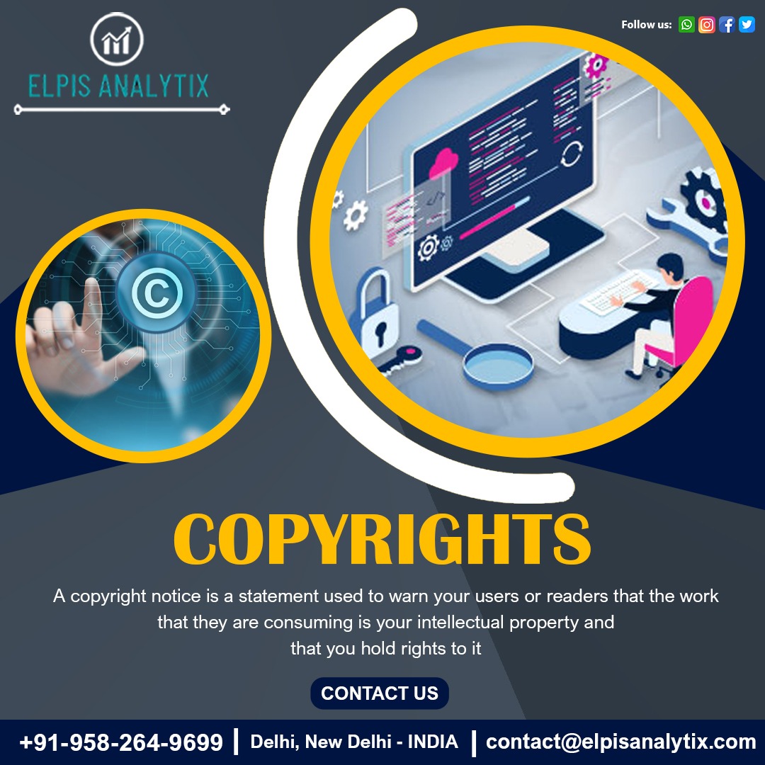 ElpisAnalytix's tweet photo. A copyright notice is a statement used to warn your users or readers that the work that they are consuming is your intellectual property and that you hold rights to it!!
Call Now : 095826 49699
For More Info - https://t.co/iyTfvRB77l
#licensingexam #copyright https://t.co/CgeFGnR1Cg