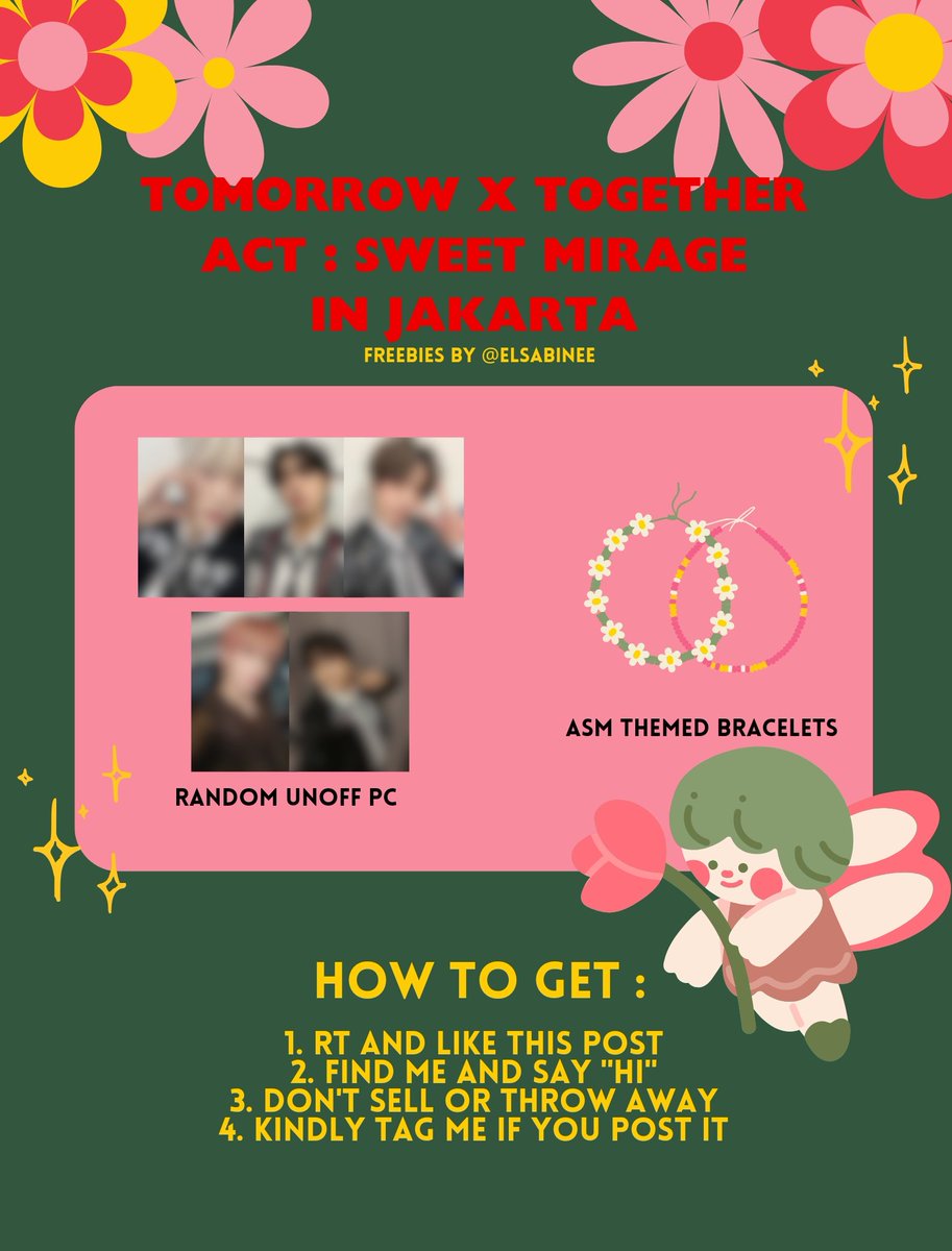 🌸TXT ACT : SWEET MIRAGE IN JAKARTA FREEBIES by @elsabinee 🌸

📅 August 9th 2023
📍 Beach City International Stadium 
🕥 TBA

See you there, moas♡
#TXTinJakarta #ASM_Jakarta #ACT_SWEET_MIRAGE