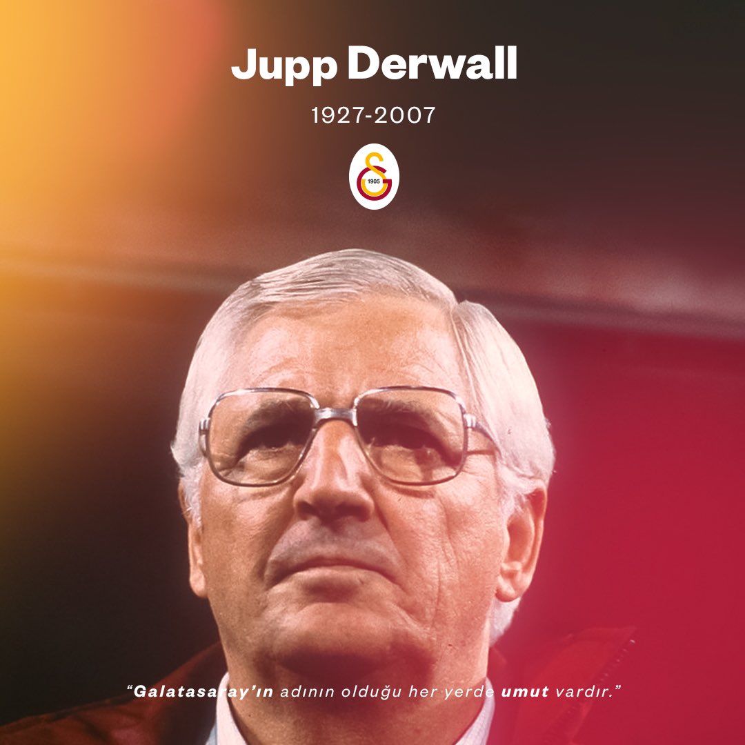 Türk futbolunda yeni bir çığır açan, Galatasarayımızın ve dünya futbolunun unutulmaz isimlerinden, eski teknik direktörümüz Jupp Derwall'i aramızdan ayrılışının 16. yılında sevgi, saygı ve özlemle anıyoruz.