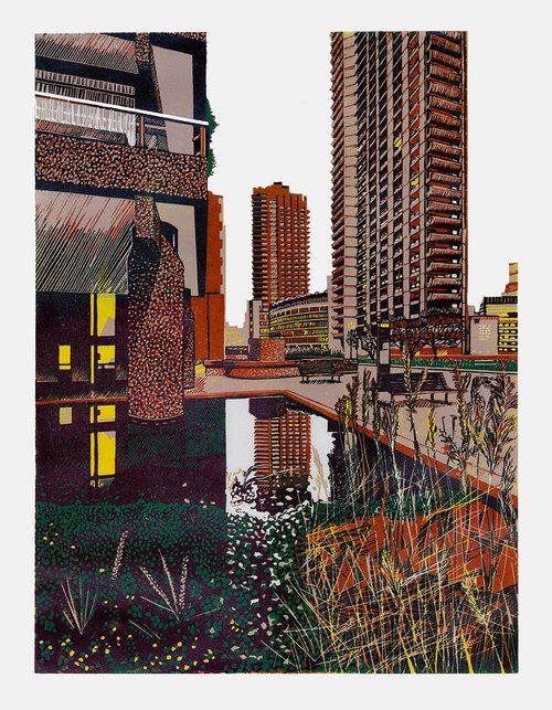RIBAJ's tweet photo. Water, plants, sky and concrete coexist and intermingle in Wyn Gilley’s beautiful, delicate, five-colour linocut, ‘Barbican, Winter Light’ @WynGilley @ArchitecturePLB 
https://t.co/nFaEauh9Kp
#ribajeyeline https://t.co/83UUECTjH9