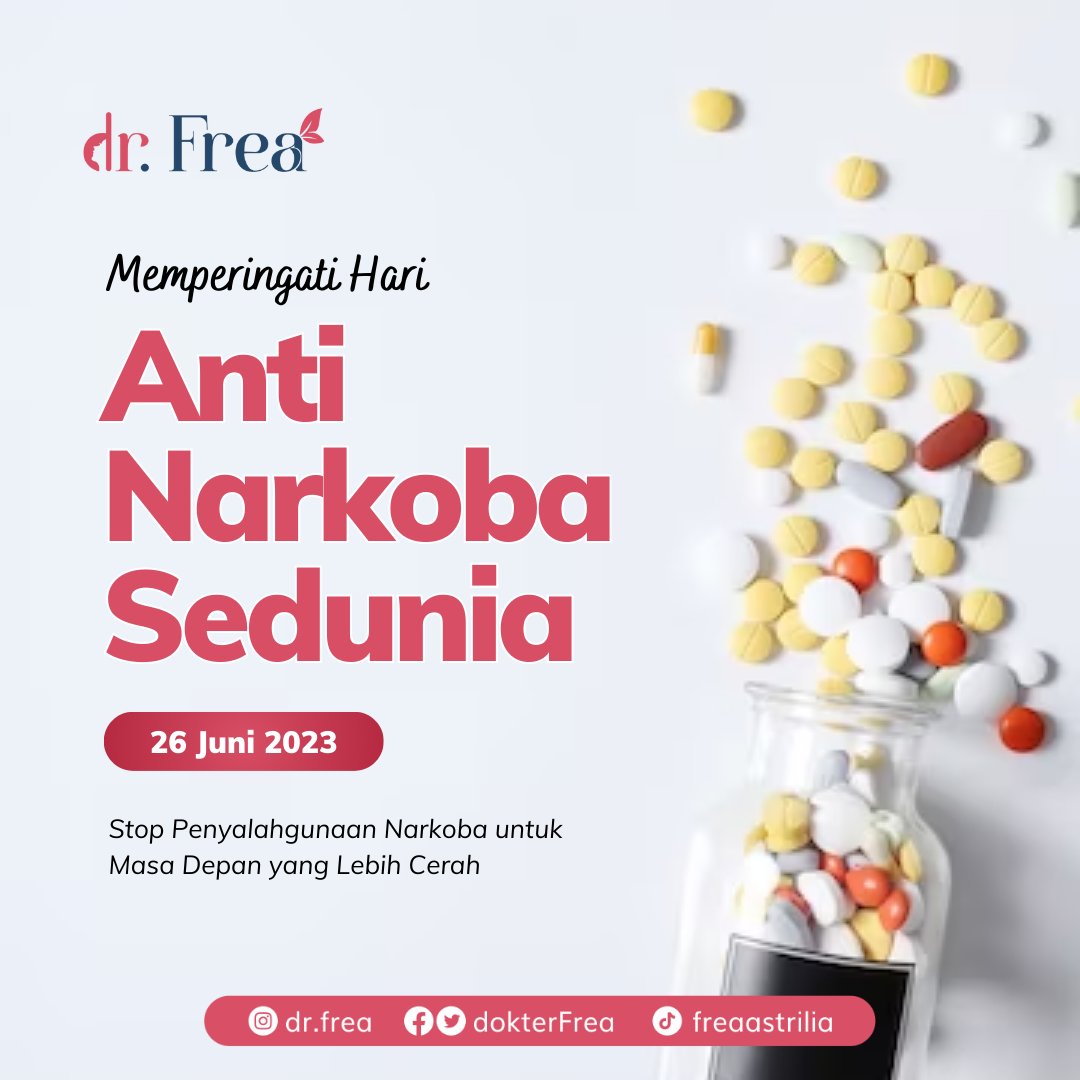 dokterFrea's tweet photo. Selamat Memperingati Hari ANTI Narkoba Internasional.
Narkoba bukanlah solusi untuk menghilangkan beban hidup. Sekali terjebak, kesengsaraan akan hadir dalam kehidupan kita. Mari sama-sama kita jauhi penyalahgunaan narkotika dan obat-obatan terlarang! ✨ https://t.co/T2S5nbScAa