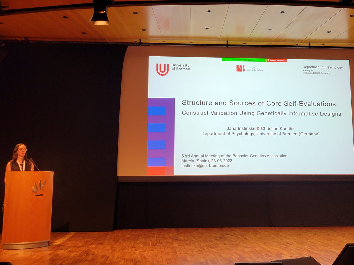 It was a great pleasure to give my first talk at the #BGA2023 on the investigation of whether there is a common core trait underlying specific aspects of self-evaluations by using genetically informative structural equation models. 
@BehaviorGenetic