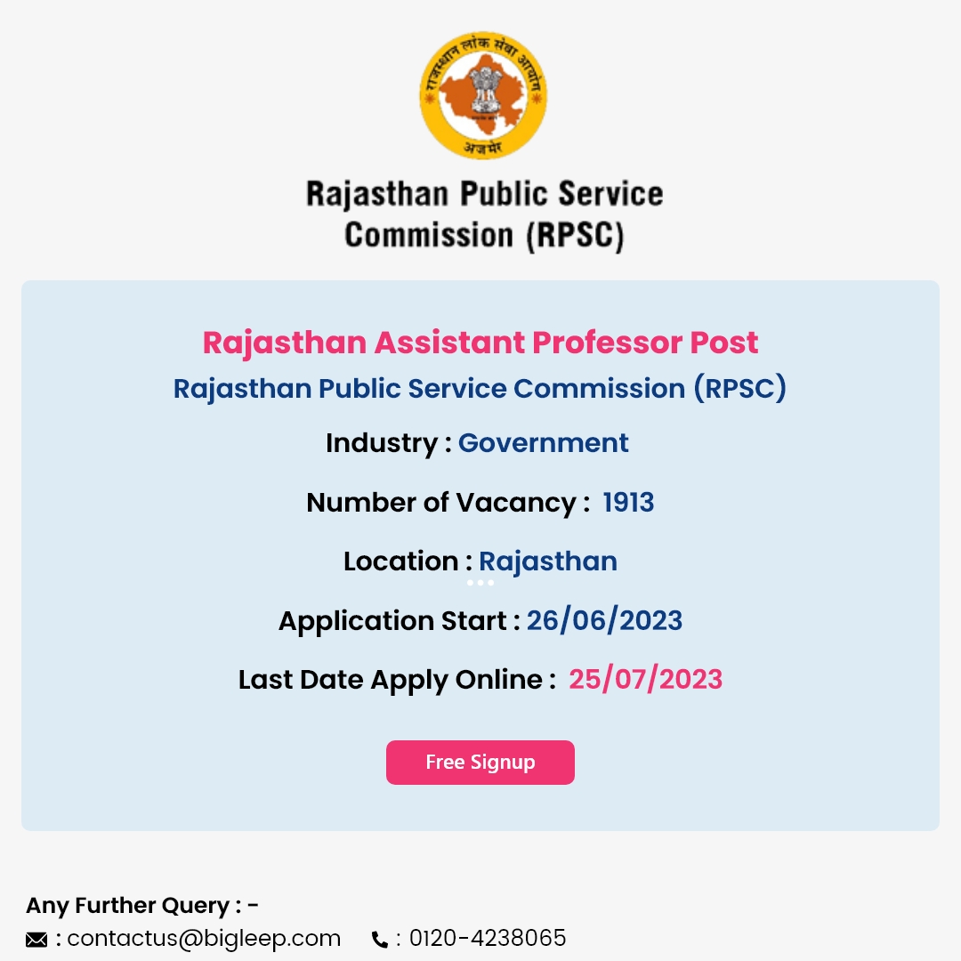 Rajasthan Assistant Professor Post

Hiring Now : Rajasthan Public Service Commission (RPSC)

Apply Now: bigleep.com/job-rajasthan-…

 #latestjob #multiples #newjobalert #jobhelp #newjobs #jobhiring #jobalerts #rpsc #rajasthanjobs #publicservice #govtjobs #governmentjobs